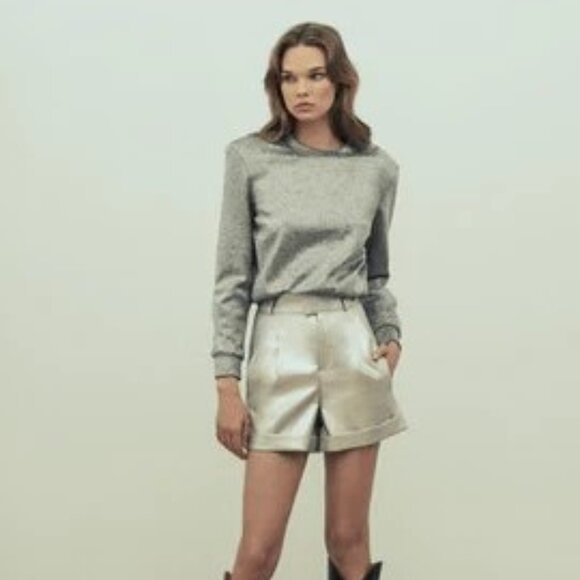 The Femm Sarah Silver Metallic Pullover Sweater Small NWT - Picture 1 of 1